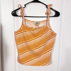 90s County Seat Tie Strap Diagonal Stripe Crop Top Vintage Orange White Large